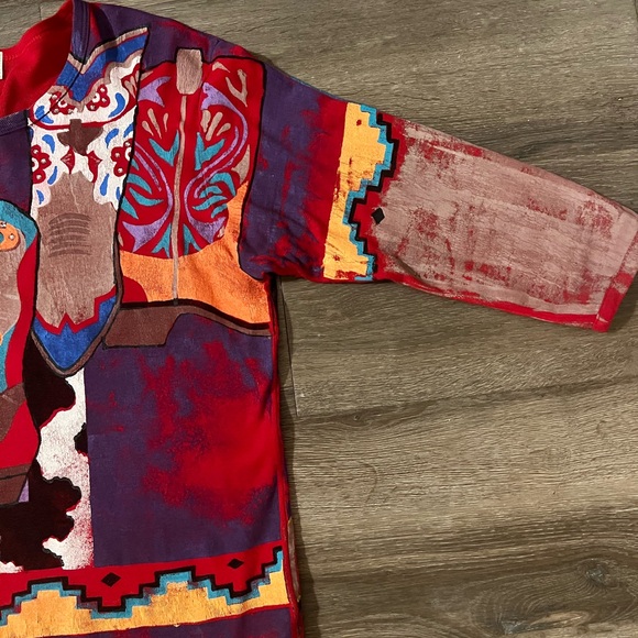 VINTAGE Kolorway USA Hand Painted 3/4 Sleeve Shirt western boots - Picture 3 of 7